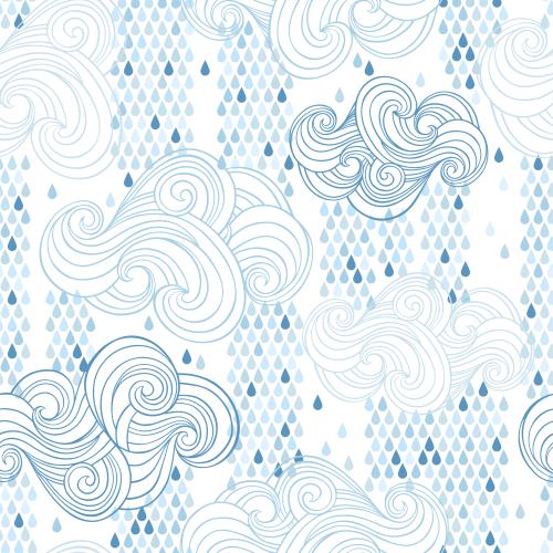 Drop. Vector clouds and raindrops on white