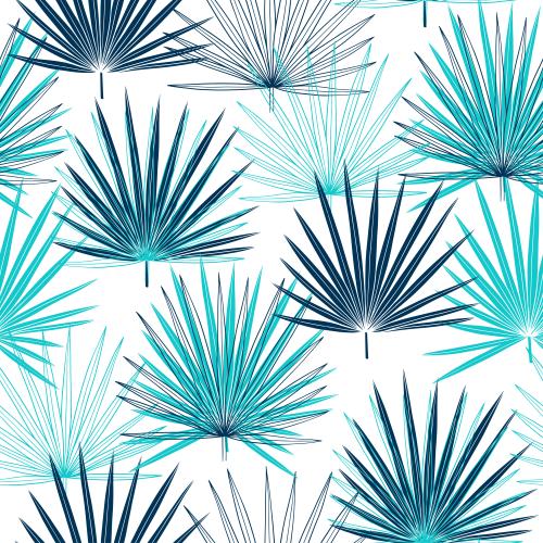 Illustration palm leaves colorfull outlines and silhouettes on white