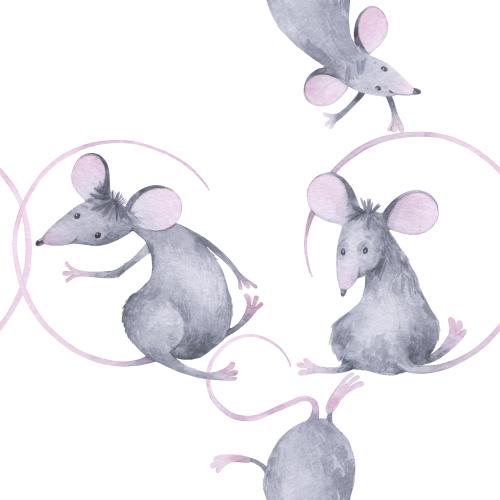 Raster image cute cartoon watercolor rats on white