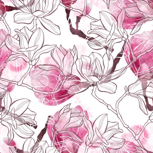 Bud. Vector magnolias watercolor and graphic on white