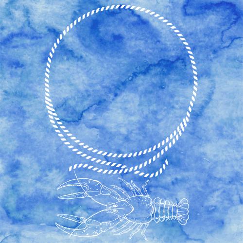 Rope. Vector round frame made of sea rope, crab on blue watercolor