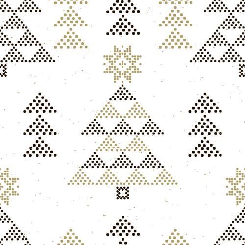 Star. Vector Pattern tree branches and star snowflakes dot pattern on white