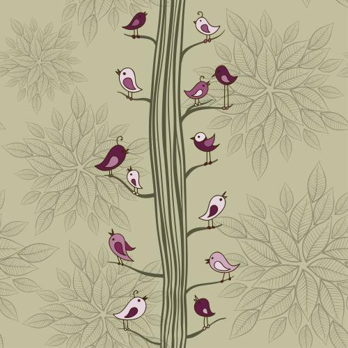 Summer. Vector cartoon birds on a tree