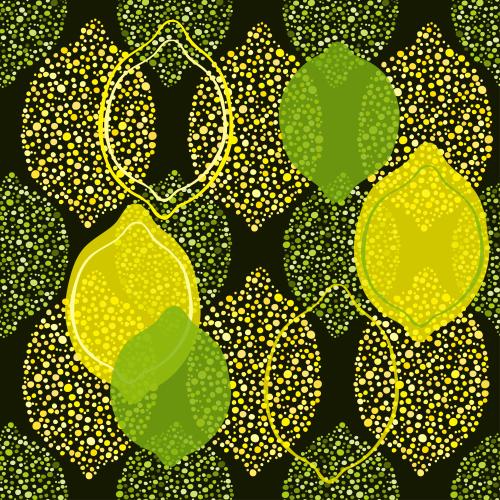 Pea. Vector stylized lemons and limes on black