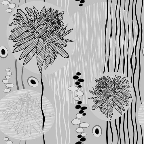 Chrysanthemum. Vector monochrome chrysanthemums wavy stripes and spots on gray
