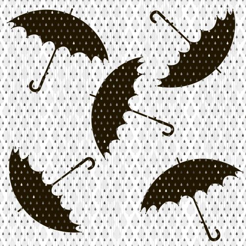 Autumn. Vector black silhouettes of umbrellas monochrome raindrops and lines on white