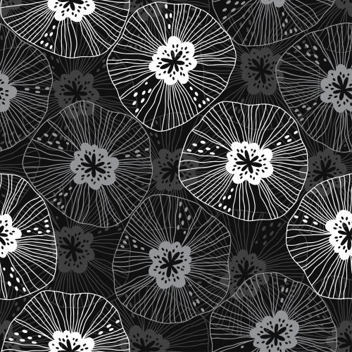 Illustration stylized flowers and leaves in doodle style on black