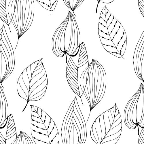 Illustration decorative leaves black outlines on white scandin style