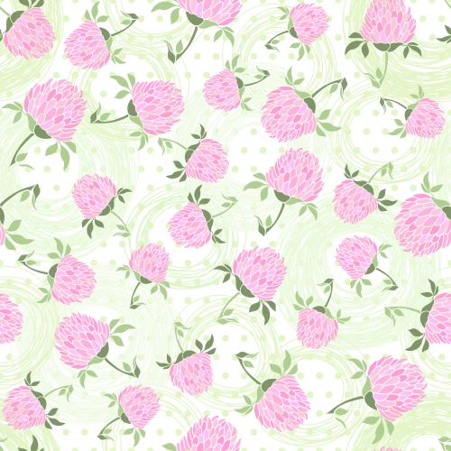 Clover. Vector clover flowers abstract circles on a checkered field