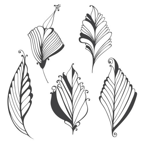 Vector image five fantasy leaves on white