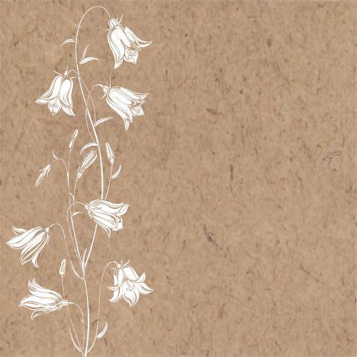 Illustration bell flowers, white flower silhouettes, text area on craft paper