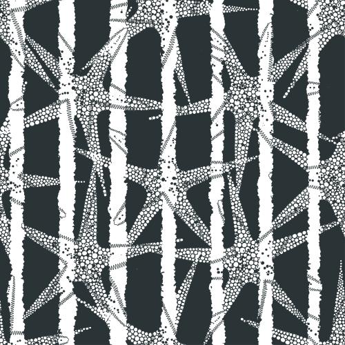 Illustration sea stars and black stripes on white