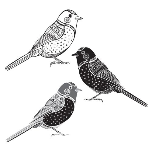 Vector image stylized birds, three variants on white