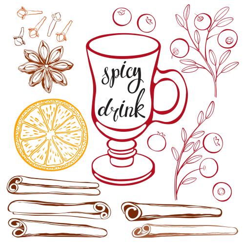 Spice. Vector spiced drink with colorful outlines on white
