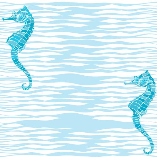 Illustration seahorses on white-blue waves
