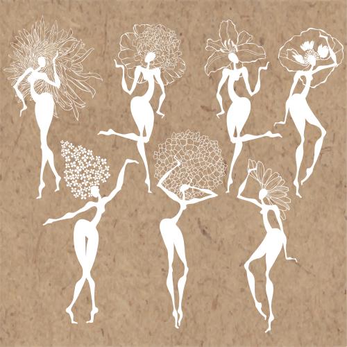 Hydrangea. Vector dancing women-flowers on craft