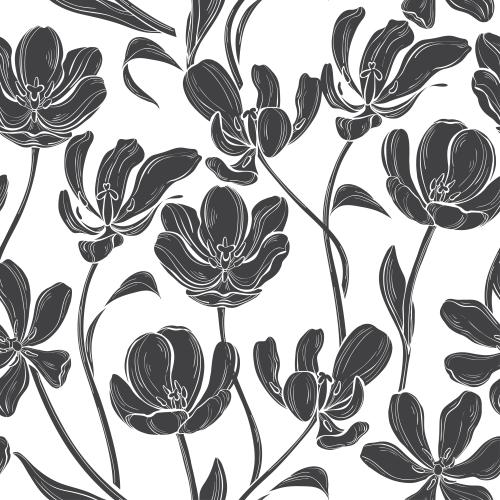 Tulip. Vector black silhouettes of tulips on white