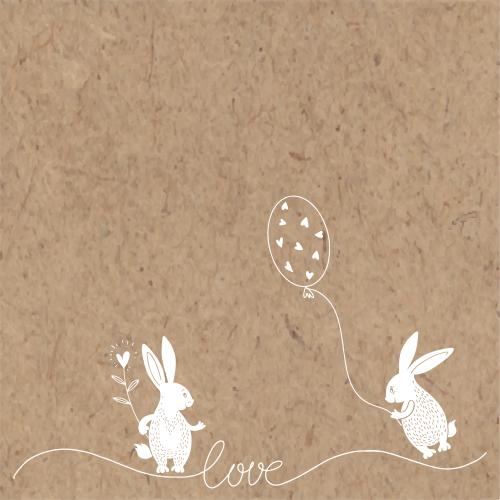 Vector image two cartoonish lovestruck bunnies with a balloon inscription love on craft