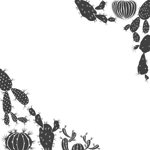 Cactus. Vector black cactus silhouettes, space for text on white, corner composition