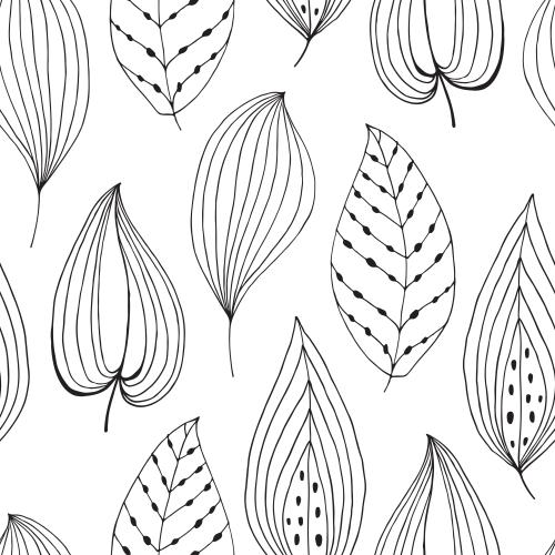 Illustration decorative leaves black outlines on white scandi style