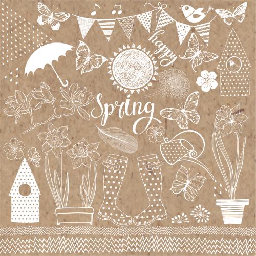 Grass. Vector spring theme elements collection happy spring inscription on craft