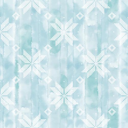 Vector image white stars-snowflakes made of dots on blue watercolor