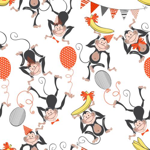 Banana. Vector festive funny cartoonish monkeys on white