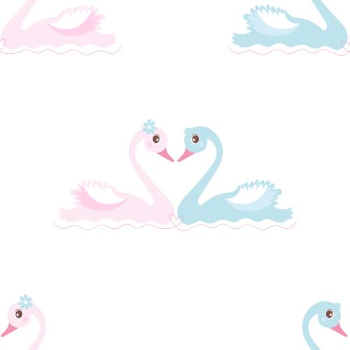 Swan. Vector blue and pink swans on white