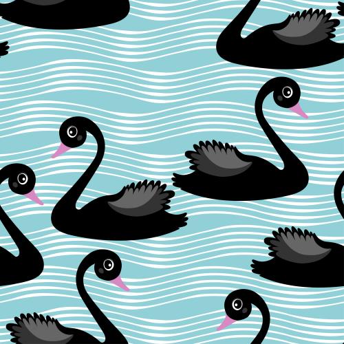 Swan. Vector black swans on waves