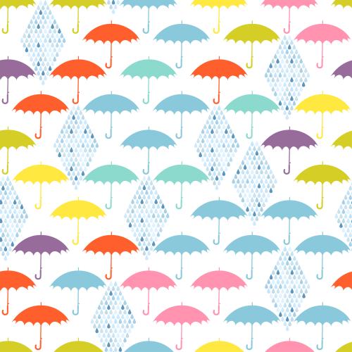 Autumn. Vector multicolored umbrellas, raindrops in the shape of a diamond on white