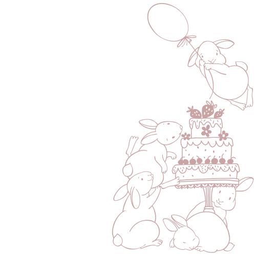 Dessert. Vector cute bunnies with a balloon, cake, text area on white