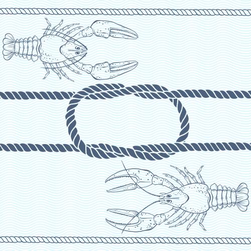 Rope. Vector crabs ropes naval knot blue waves on white