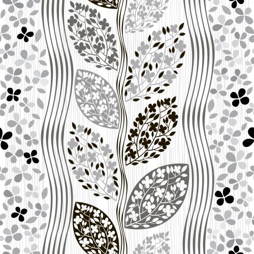 Vector image flowers blooming branches wavy and straight stripes monochrome