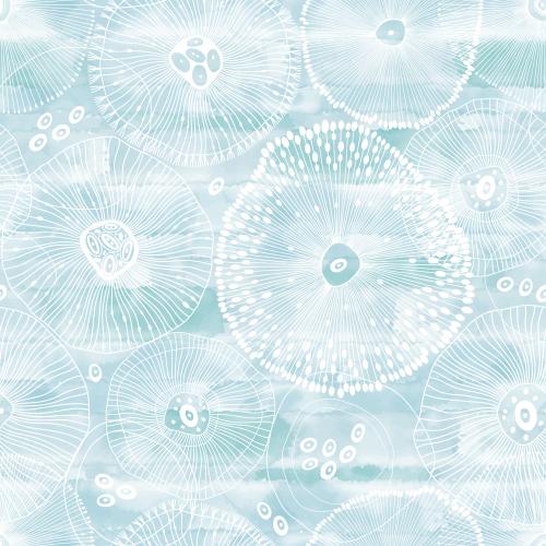 Illustration abstract marine creatures on blue watercolor