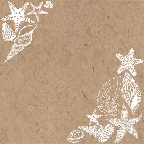 Vector image sea stars shells nautilus place for text on craft corner composition
