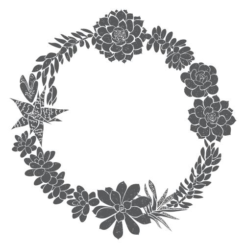 Succulent. Vector round wreath frame of succulents on white