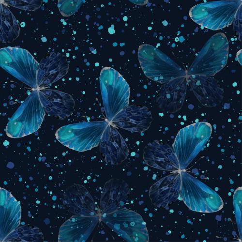 Blot. Vector watercolor butterflies, decorative spots on black