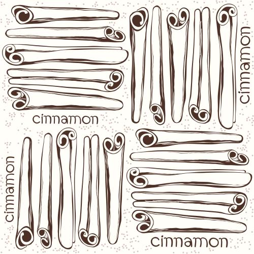 Cinnamon. Vector cinnamon sticks, cinnamon inscription on white
