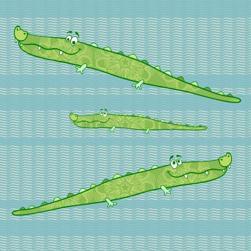 Vector image cute cartoon crocodiles swim on the waves