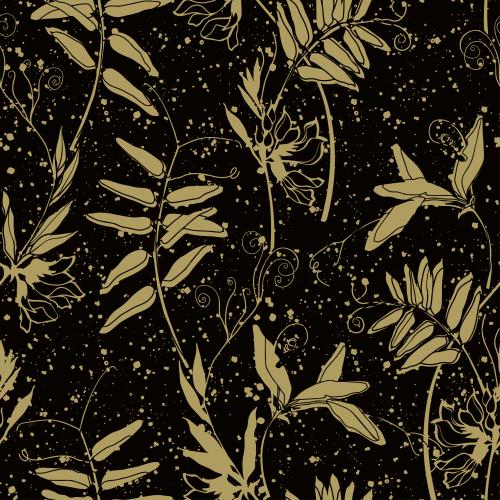 Blot. Vector silhouettes of field flowers, decorative spots on black