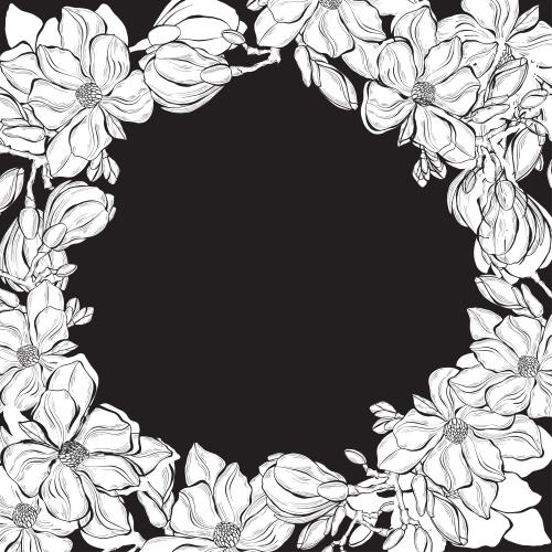 Magnolia. Vector magnolia round place for text on black