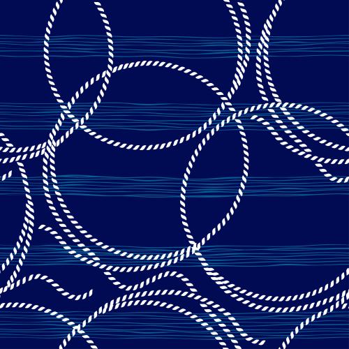 Stripe. Vector white circles from sea ropes, stripes of waves on blue