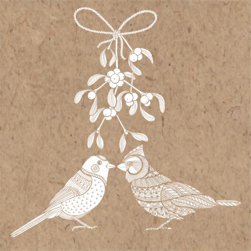 Mistletoe. Vector two decorative birds under a mistletoe branch