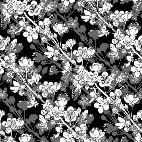 Apricot. Vector blooming apricot branches on black, diagonal composition