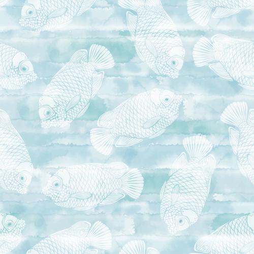 Vector image exotic fish - blue angels, white silhouettes on blue watercolor