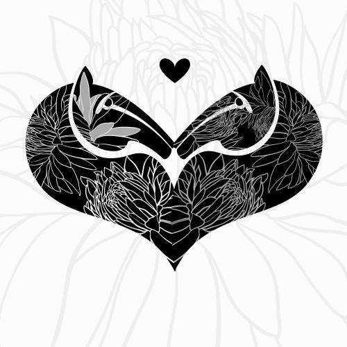 Valentine. Vector two horse heads with flower fragments in the shape of a heart