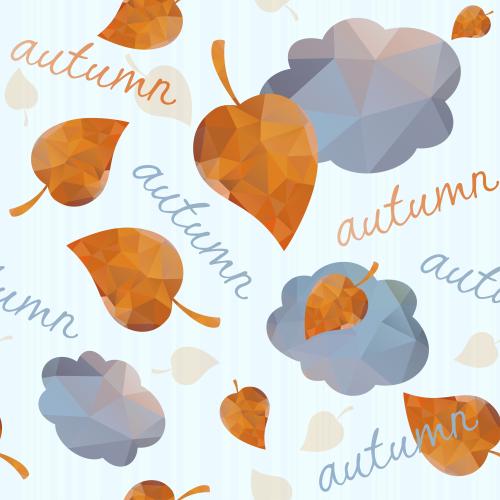 Autumn. Vector blue clouds autumn leaves and autumn text on a blue striped