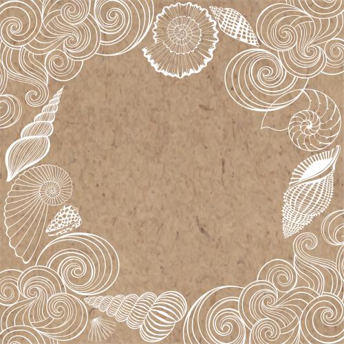Vector image decorative waves shells nautiluses space for text on kraft