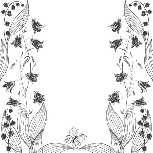 Lily-of-the-valley. Vector bells lilies butterfly place for text on white