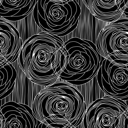 Rose. Vector stylized roses on black striped